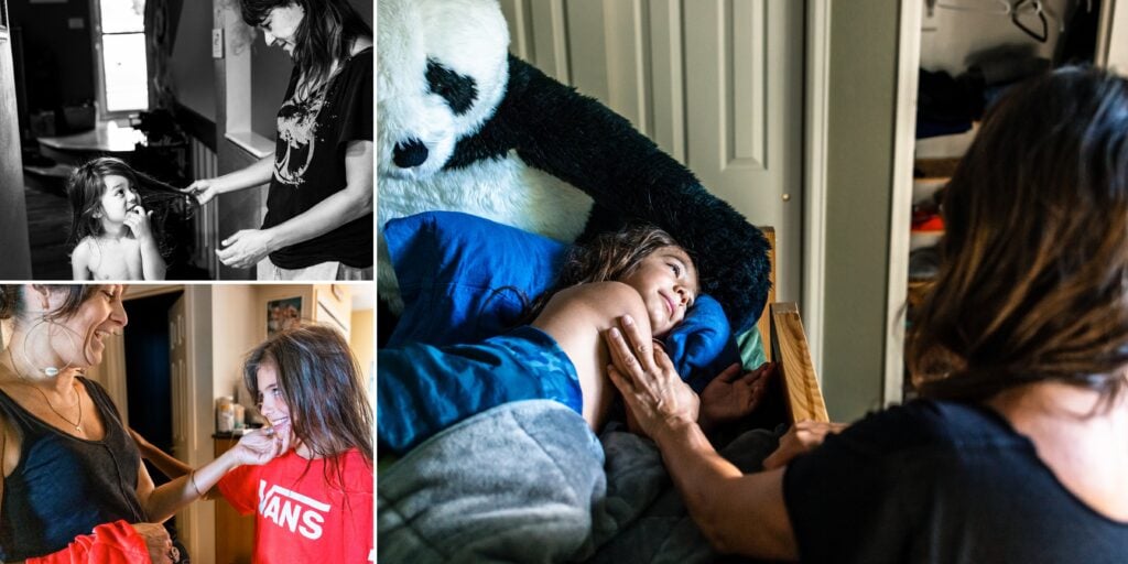 Boulder family Photography Services collage of tender caregiving moments and bedside comfort