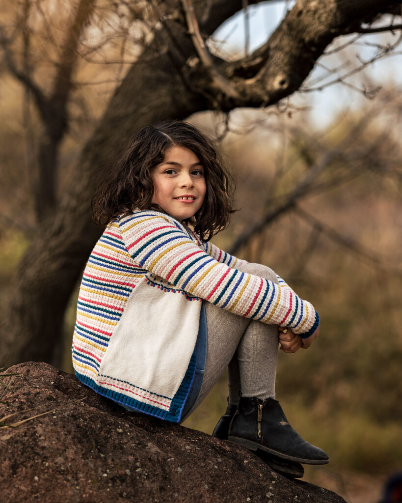 Preschool girl in colorful cardigan at Fall Family Mini Sessions Colorado.